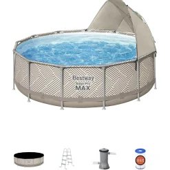 Shop Steel Pro Max 13' X 42 Round Above Ground Pool Set With Canopy Steel Pro Max Pools