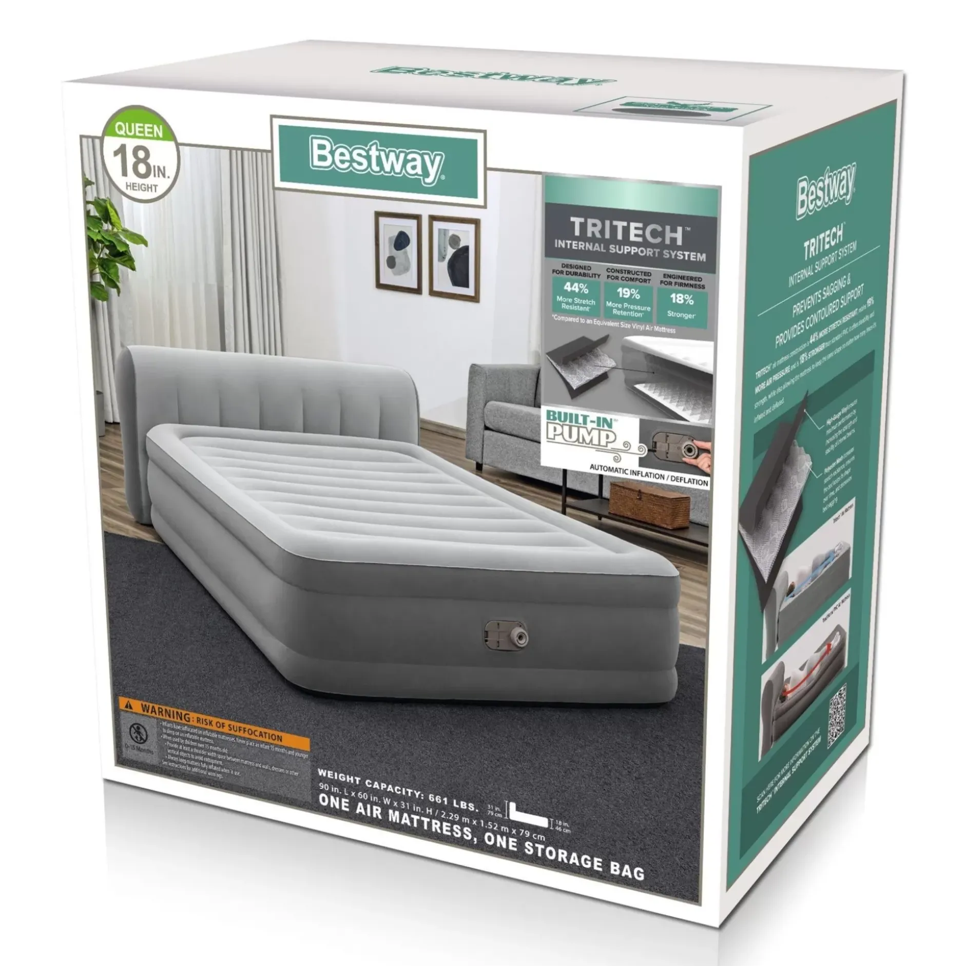 Cheap Tritech Air Mattress Queen 18" With Headboard, Built-In Ac Pump And Antimicrobial Coating Indoor Air Mattresses
