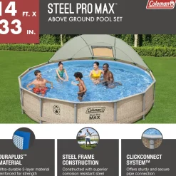 Store Coleman Steel Pro Max 14' X 33 Round Metal Frame Above Ground Pool Set Steel Pro Max Pools