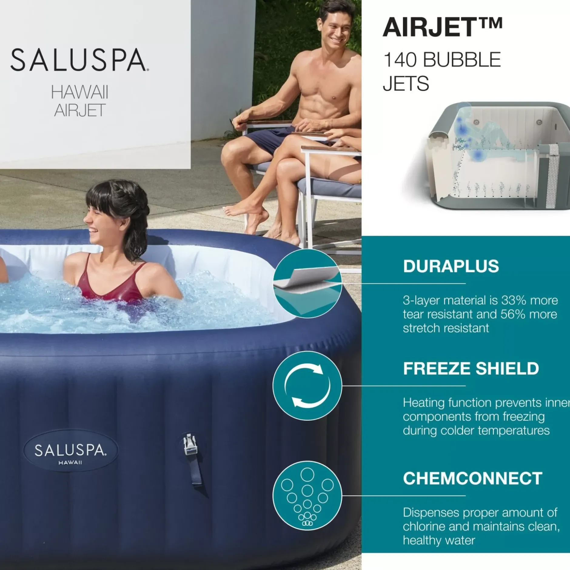 Sale Saluspa Hawaii Airjet Inflatable Hot Tub Spa 4-6 Person Airjet