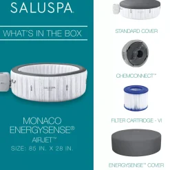 Hot Saluspa Monaco Energysense Smart Signature Airjet Inflatable Hot Tub With App-Control 5-7 Person Airjet
